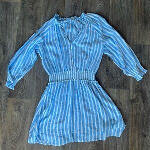 Rails Crystal Lake Stripe Linen Blend Smocked Waist Mini Dress Blue White Size M